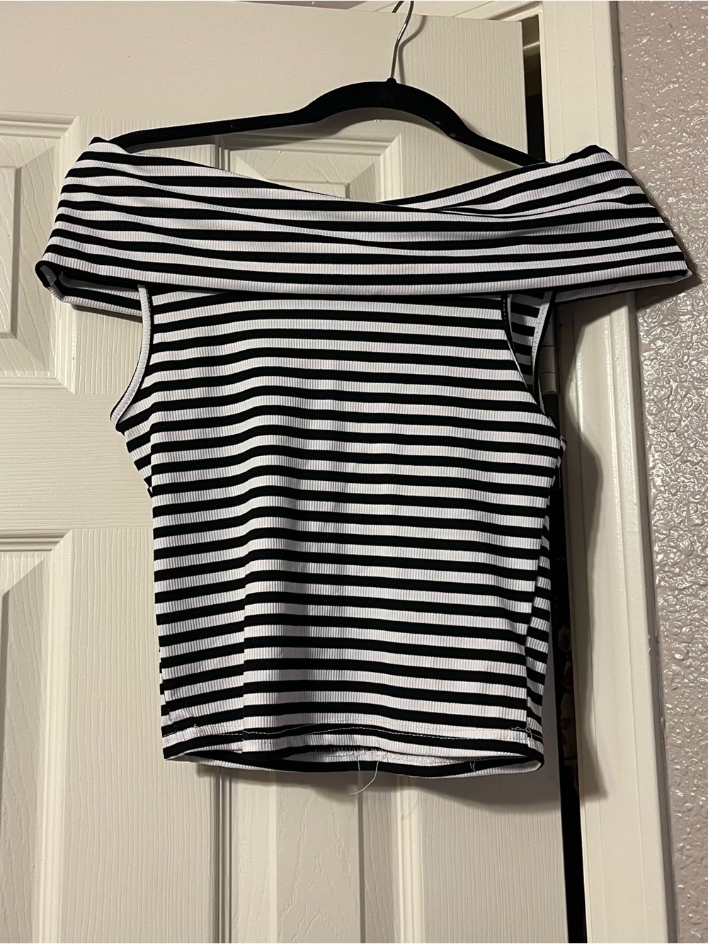 Off the shoulder striped crop top